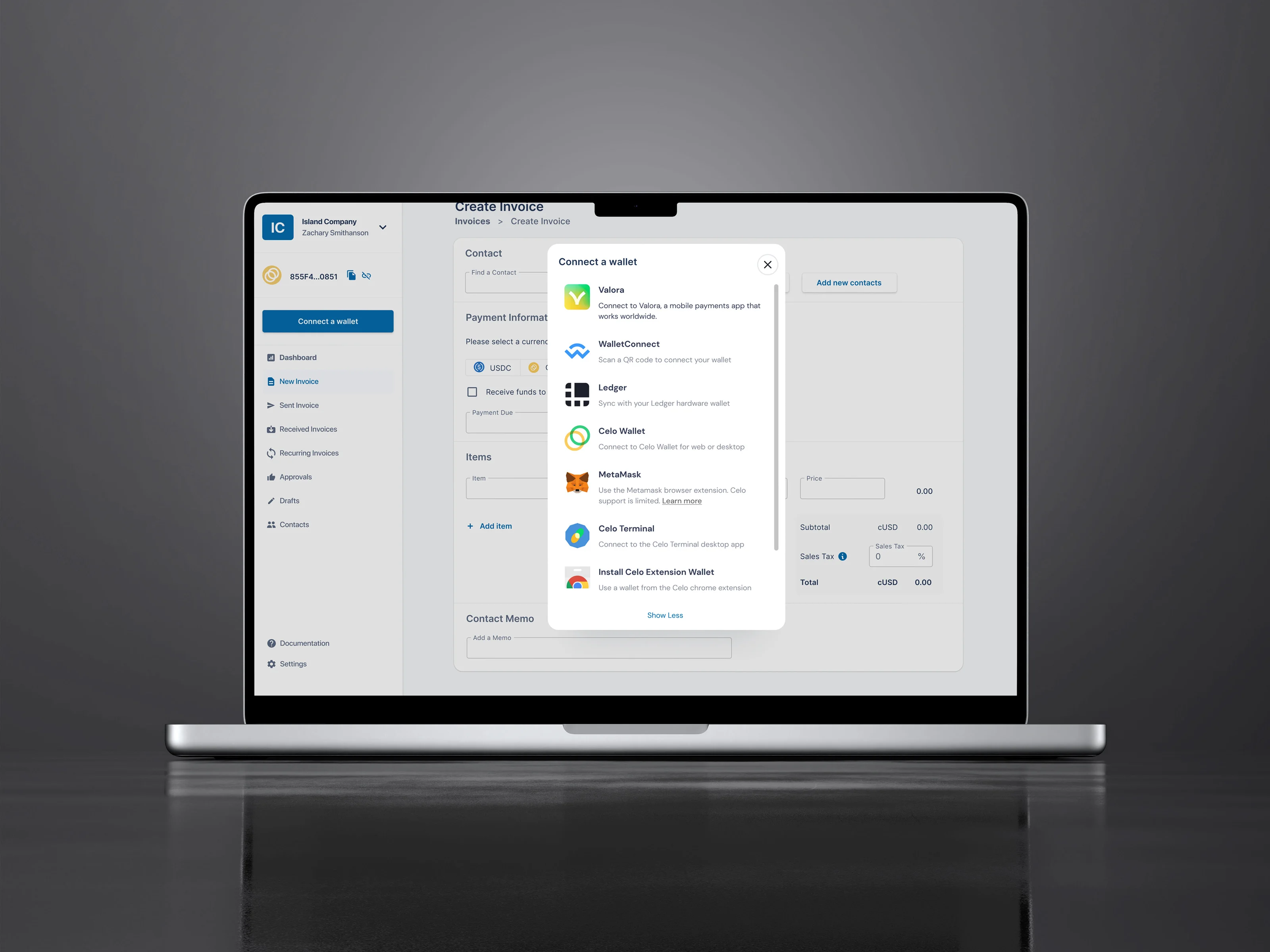 Connect a wallet modal in Syro